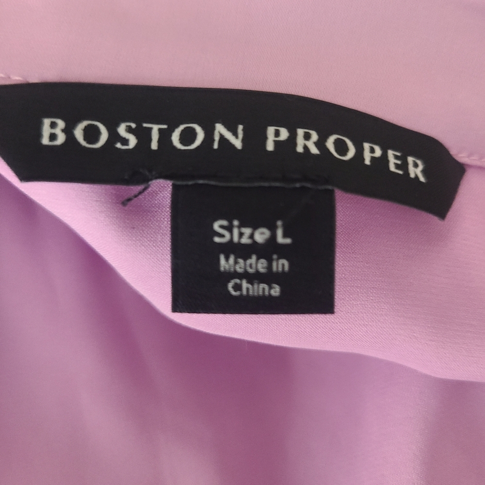 Boston Proper Flare Sleeve Collared Charmeuse‎ Dress Orchid Bouquet Size Large - Picture 11 of 12